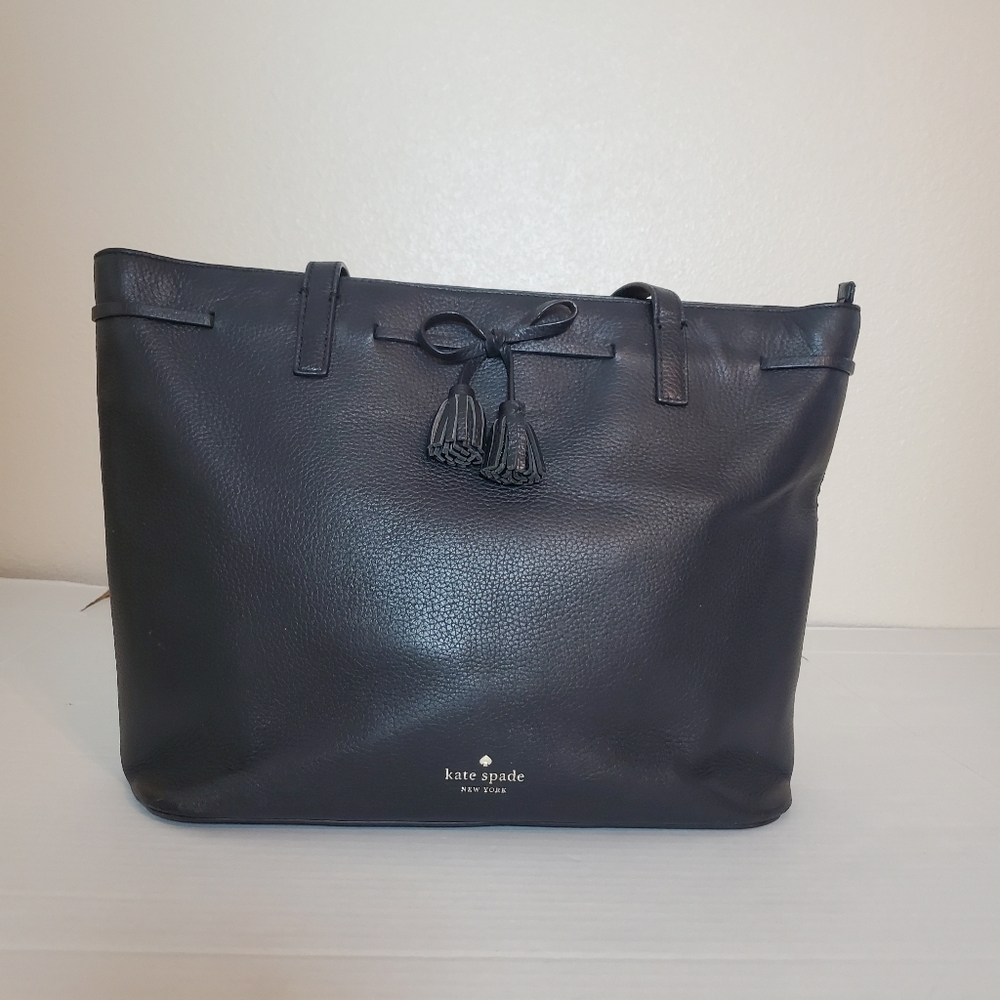 Kate Spade Black Hayes Street Nandy Tote Tassel Pebble Leather Lena Large